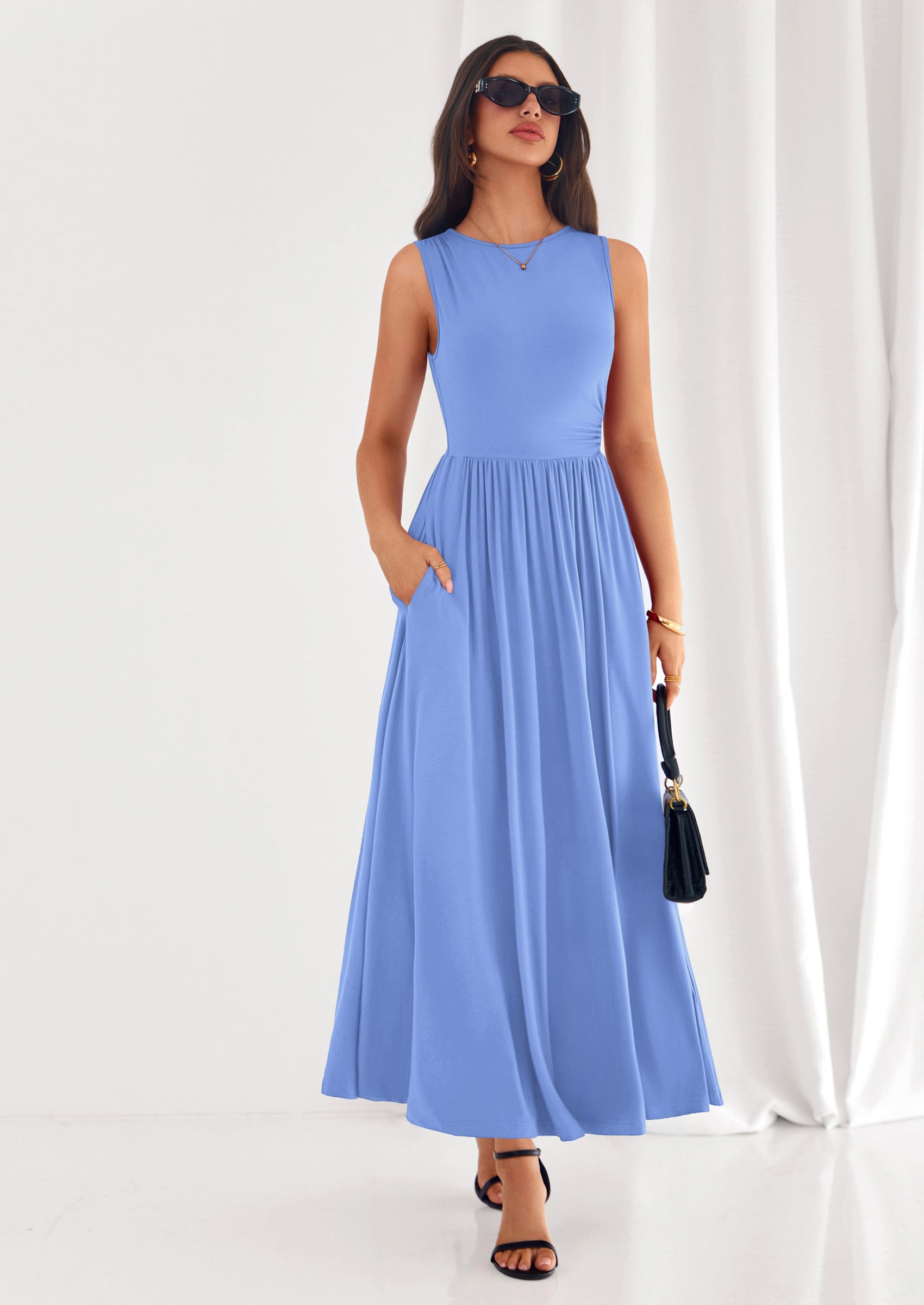 PRETTYGARDEN Summer Maxi Dresses for Women Sleeveless A Line Flowy Long Casual Sundress Wedding Guest Fashion Clothing