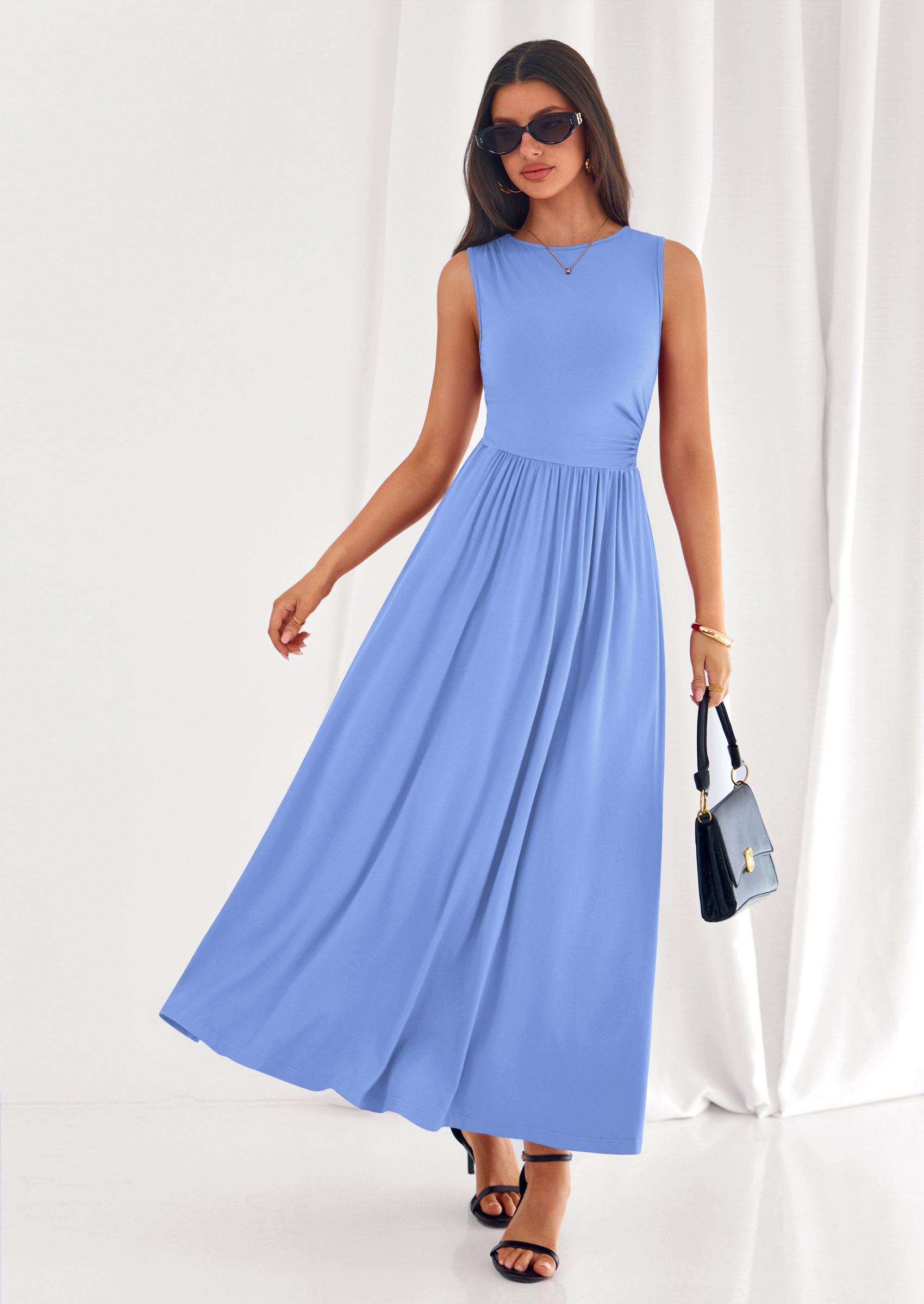 PRETTYGARDEN Summer Maxi Dresses for Women Sleeveless A Line Flowy Long Casual Sundress Wedding Guest Fashion Clothing