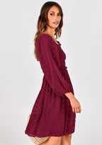 BTFBM Womens Long Sleeve Dress Vacation Square Neck Smocked Floral Swiss Dot Mini Boho Spring Wedding Guest Dresses