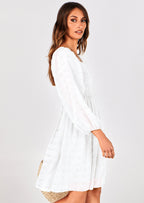 BTFBM Womens Long Sleeve Dress Vacation Square Neck Smocked Floral Swiss Dot Mini Boho Spring Wedding Guest Dresses