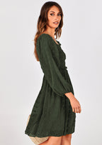BTFBM Womens Long Sleeve Dress Vacation Square Neck Smocked Floral Swiss Dot Mini Boho Spring Wedding Guest Dresses