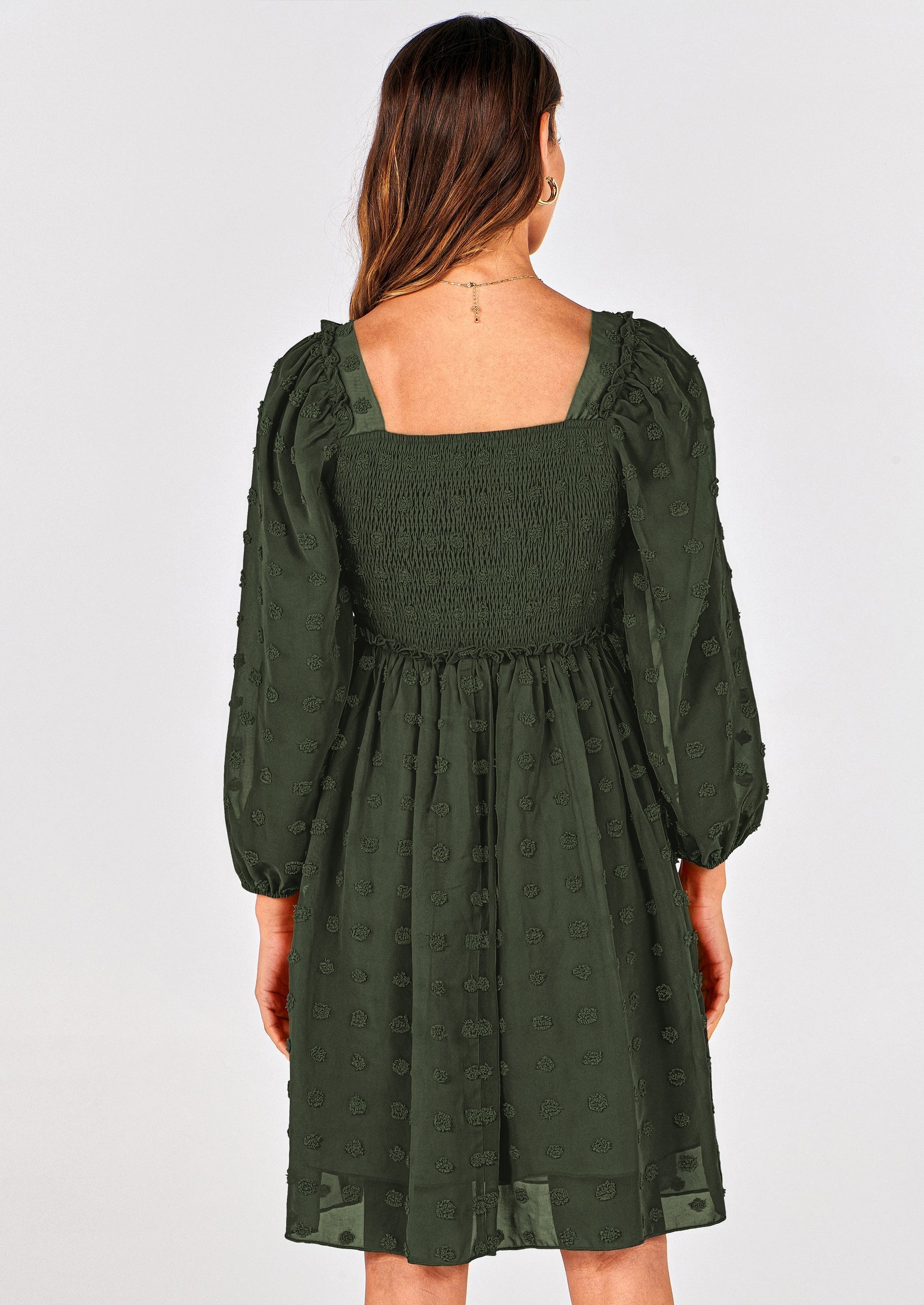 BTFBM Womens Long Sleeve Dress Vacation Square Neck Smocked Floral Swiss Dot Mini Boho Spring Wedding Guest Dresses