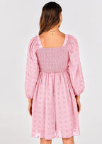 BTFBM Womens Long Sleeve Dress Vacation Square Neck Smocked Floral Swiss Dot Mini Boho Spring Wedding Guest Dresses