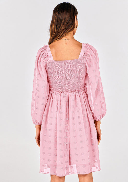 BTFBM Womens Long Sleeve Dress Vacation Square Neck Smocked Floral Swiss Dot Mini Boho Spring Wedding Guest Dresses