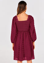 BTFBM Womens Long Sleeve Dress Vacation Square Neck Smocked Floral Swiss Dot Mini Boho Spring Wedding Guest Dresses