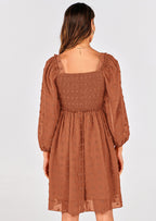 BTFBM Womens Long Sleeve Dress Vacation Square Neck Smocked Floral Swiss Dot Mini Boho Spring Wedding Guest Dresses