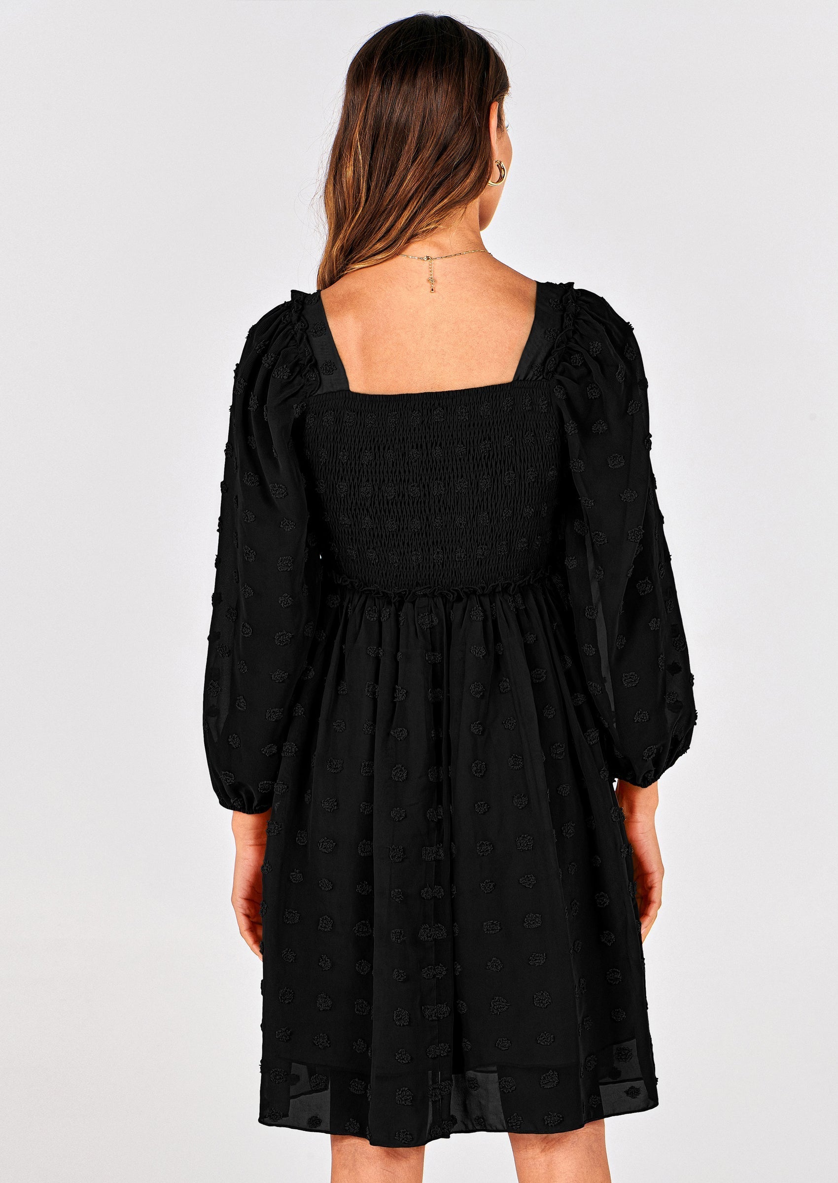 BTFBM Womens Long Sleeve Dress Vacation Square Neck Smocked Floral Swiss Dot Mini Boho Spring Wedding Guest Dresses