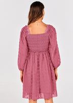 BTFBM Womens Long Sleeve Dress Vacation Square Neck Smocked Floral Swiss Dot Mini Boho Spring Wedding Guest Dresses