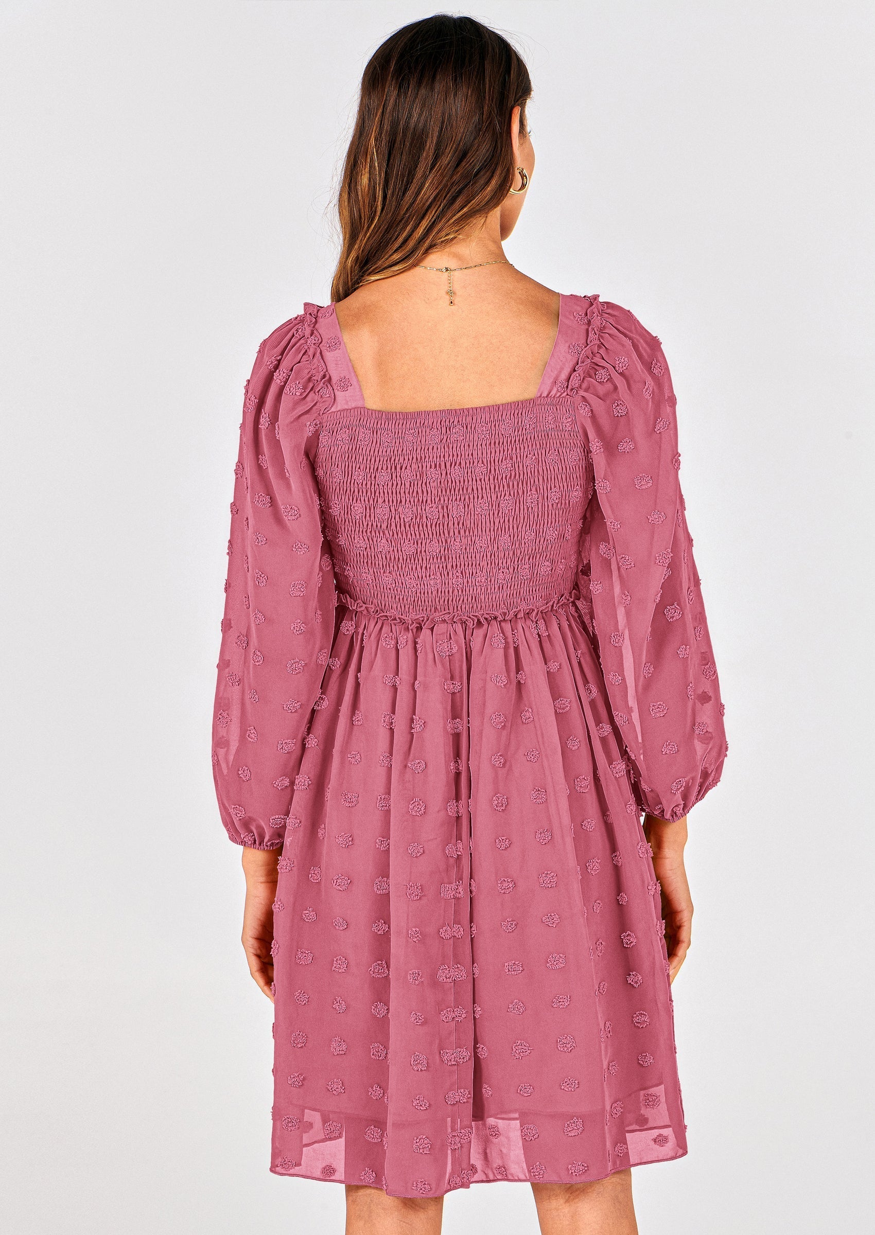 BTFBM Womens Long Sleeve Dress Vacation Square Neck Smocked Floral Swiss Dot Mini Boho Spring Wedding Guest Dresses