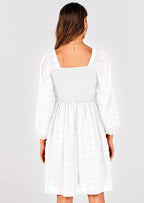 BTFBM Womens Long Sleeve Dress Vacation Square Neck Smocked Floral Swiss Dot Mini Boho Spring Wedding Guest Dresses
