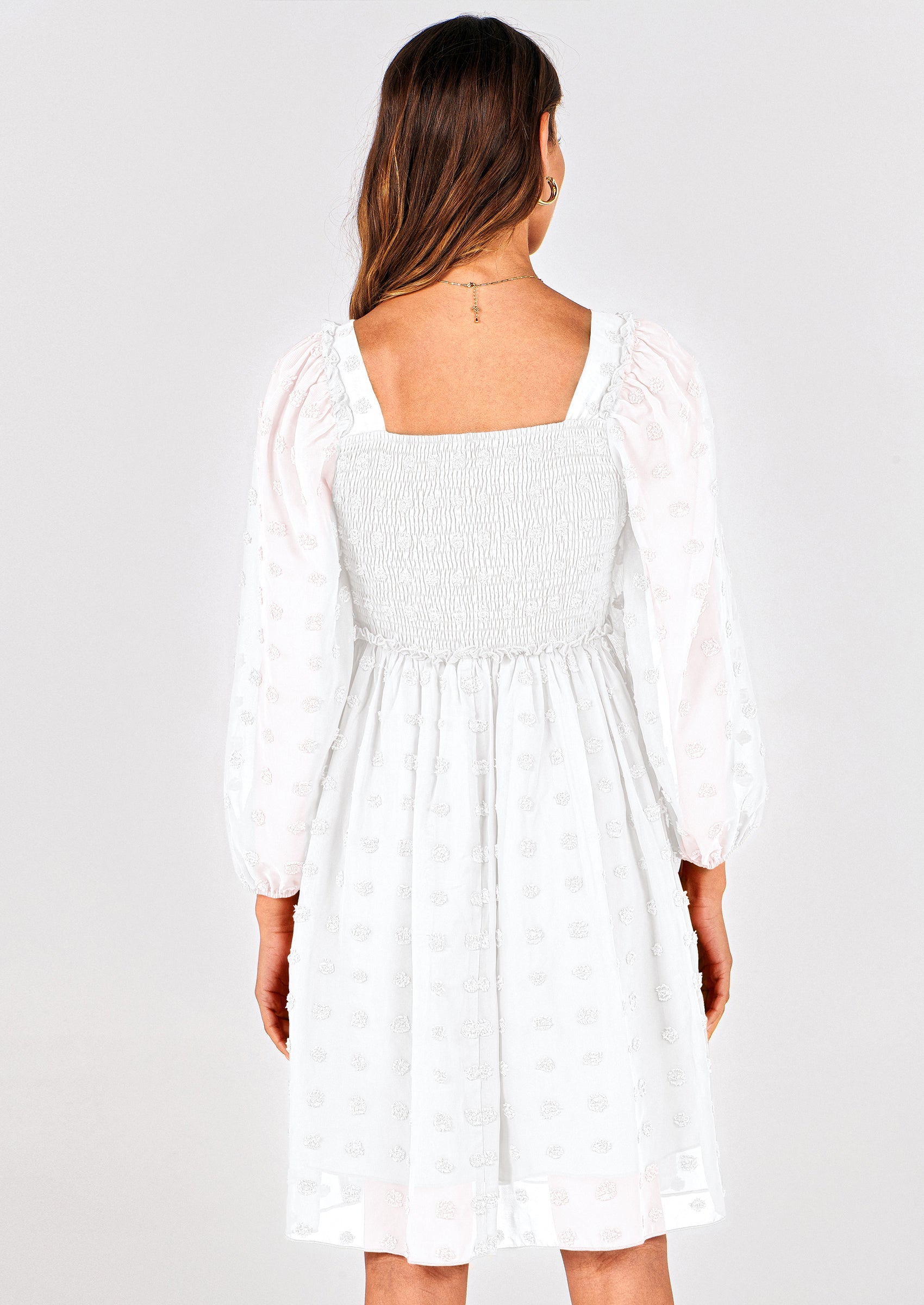 BTFBM Womens Long Sleeve Dress Vacation Square Neck Smocked Floral Swiss Dot Mini Boho Spring Wedding Guest Dresses