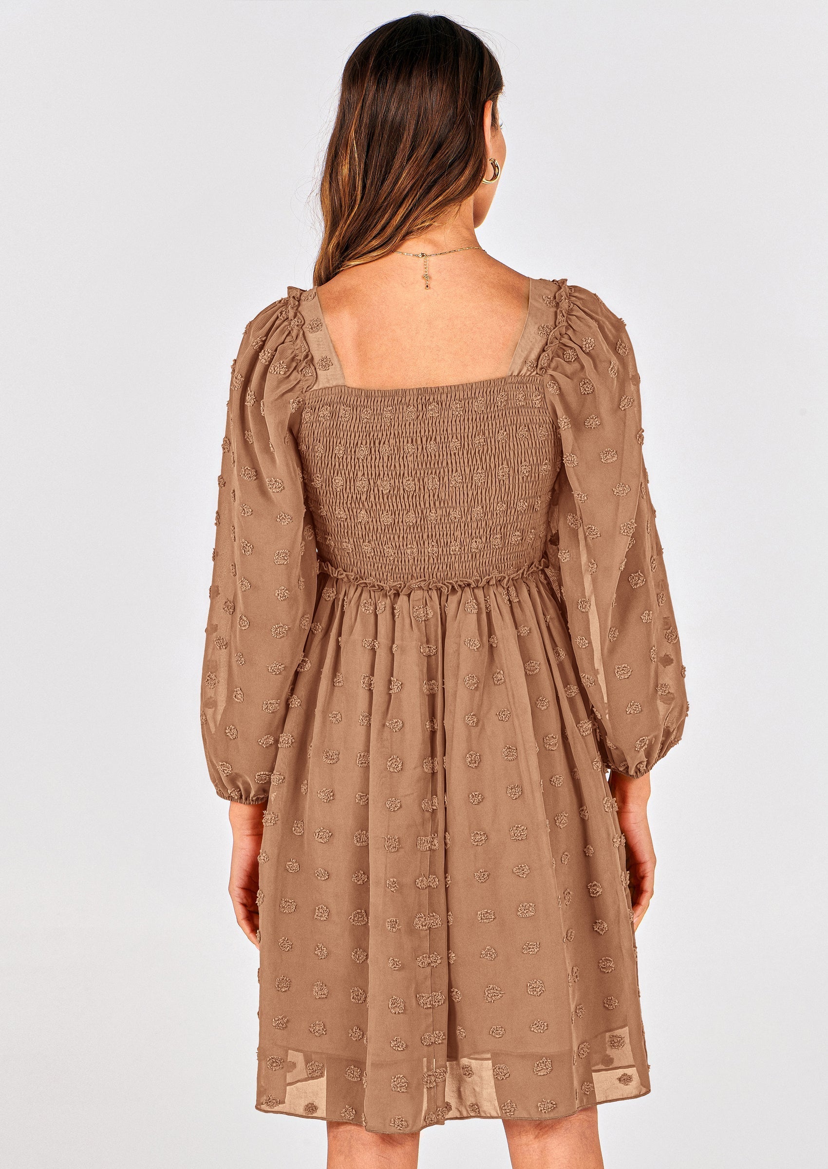 BTFBM Womens Long Sleeve Dress Vacation Square Neck Smocked Floral Swiss Dot Mini Boho Spring Wedding Guest Dresses