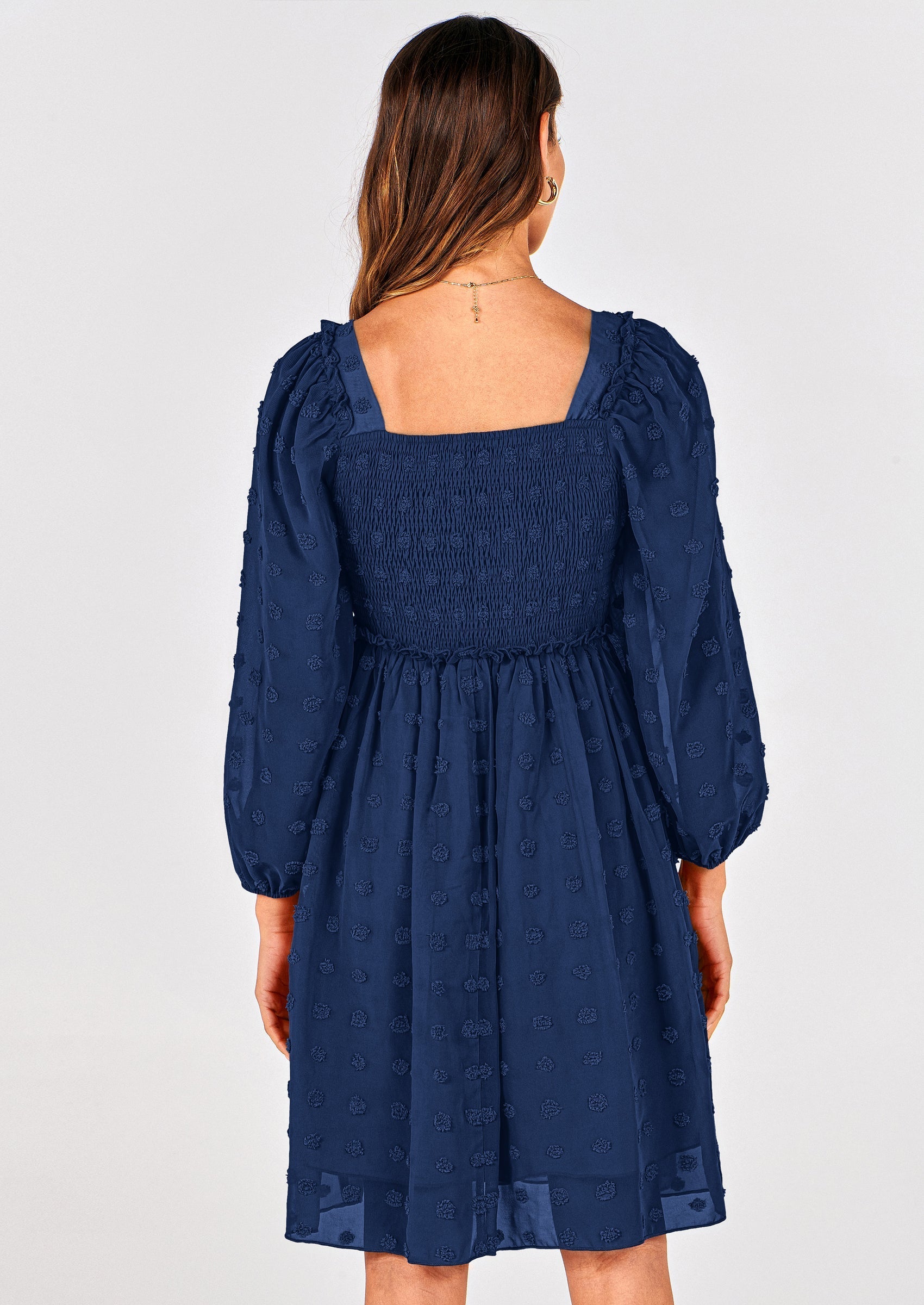 BTFBM Womens Long Sleeve Dress Vacation Square Neck Smocked Floral Swiss Dot Mini Boho Spring Wedding Guest Dresses