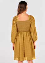 BTFBM Womens Long Sleeve Dress Vacation Square Neck Smocked Floral Swiss Dot Mini Boho Spring Wedding Guest Dresses