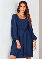 BTFBM Womens Long Sleeve Dress Vacation Square Neck Smocked Floral Swiss Dot Mini Boho Spring Wedding Guest Dresses