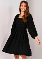 BTFBM Womens Long Sleeve Dress Vacation Square Neck Smocked Floral Swiss Dot Mini Boho Spring Wedding Guest Dresses
