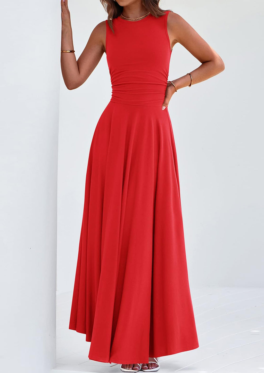 PRETTYGARDEN Womens Spring Dresses Casual Sleeveless Crewneck Aline Maxi Dress Stretch Tank Flowy Long Dresses
