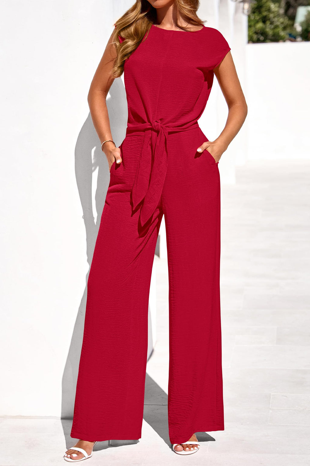 PRETTYGARDEN Women 2 Piece Lounge Sets Casual Summer Outfits Cap Sleeve Strappy Crop Tops Wide Leg Pant Tracksuit