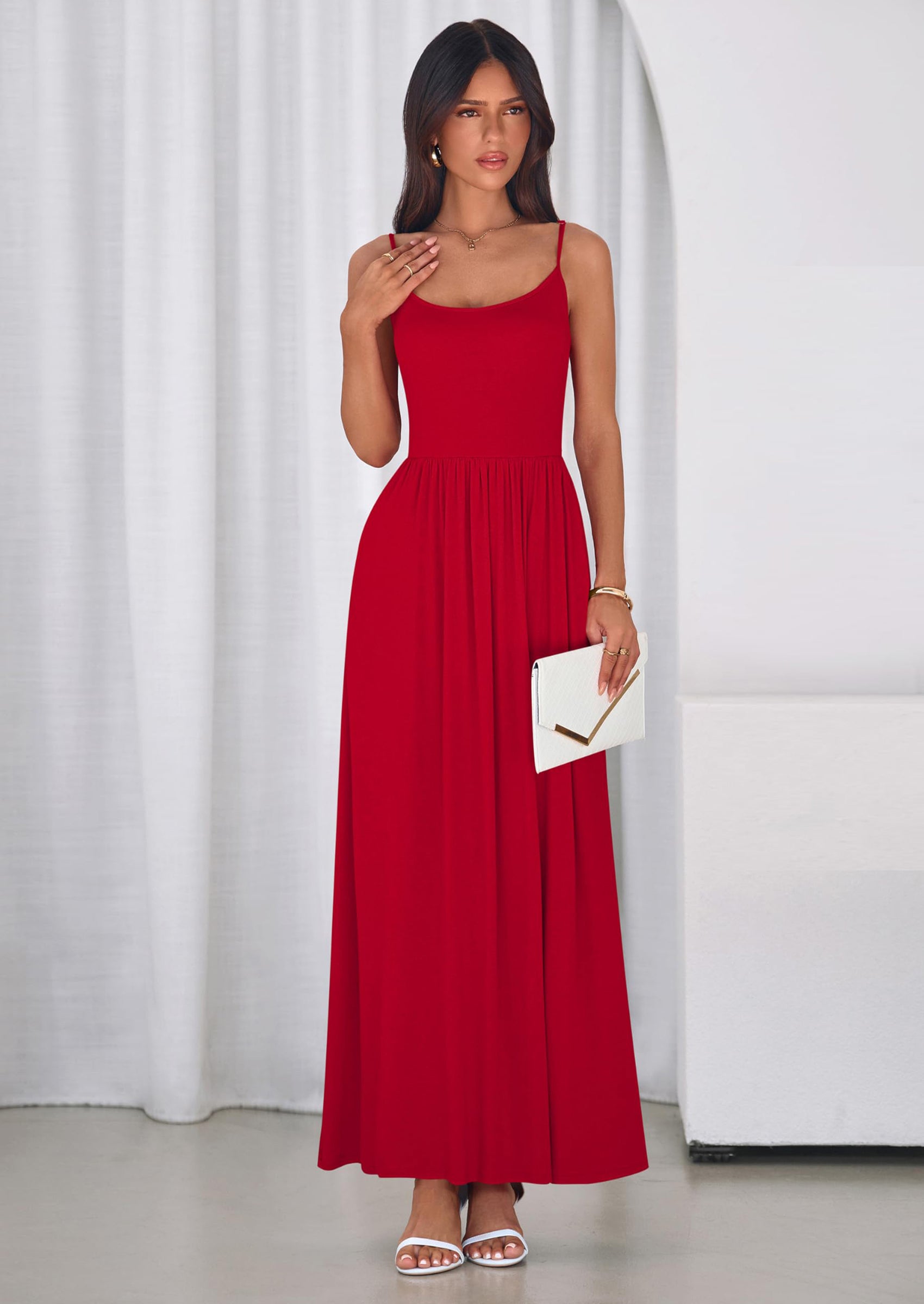 PRETTYGARDEN Womens Spaghetti Strap Maxi Dresses Sleeveless Summer Dress Long Casual Knit Flowy Beach Sundresses with Pockets