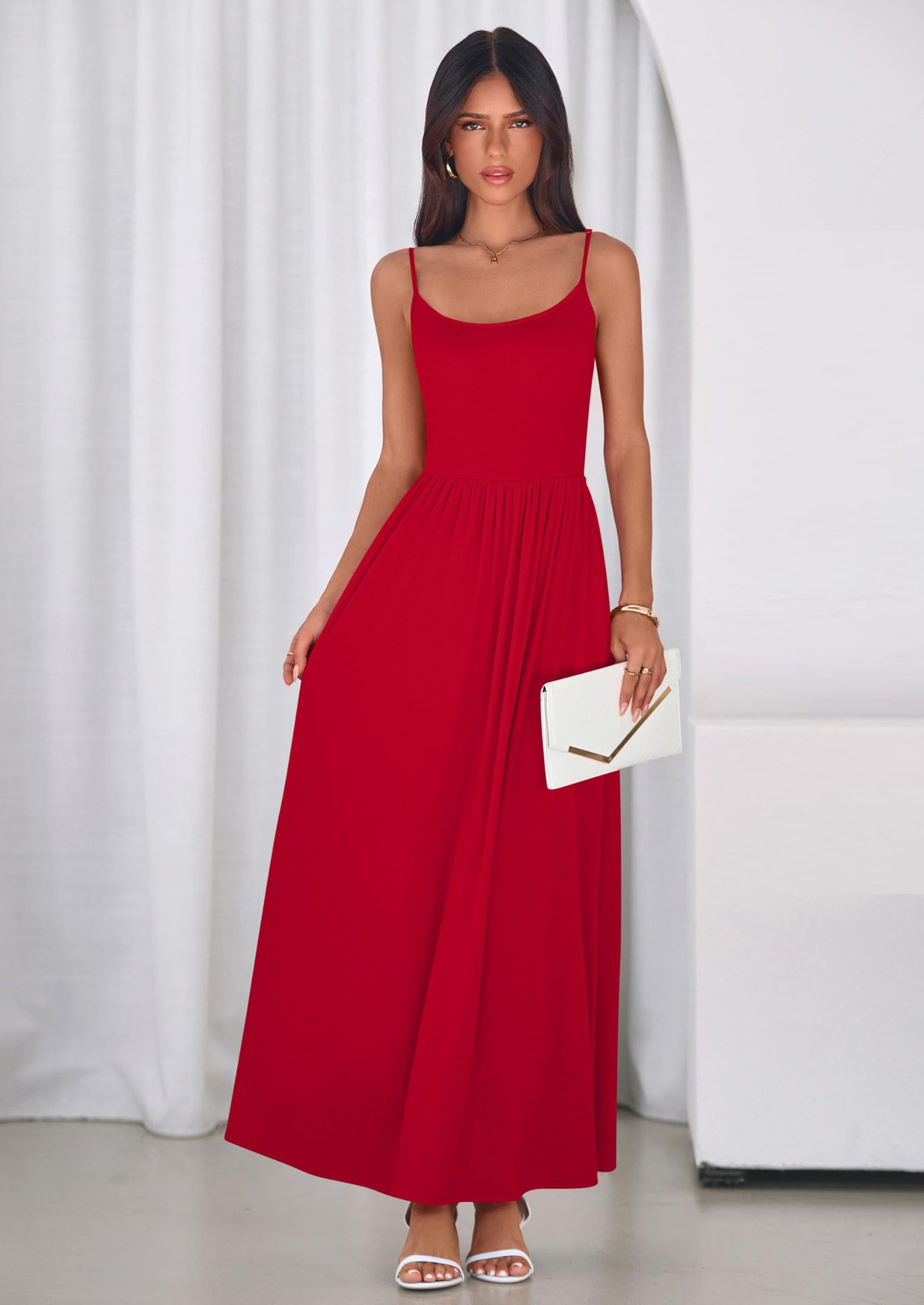 PRETTYGARDEN Womens Spaghetti Strap Maxi Dresses Sleeveless Summer Dress Long Casual Knit Flowy Beach Sundresses with Pockets