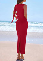 PRETTYGARDEN Women's Summer Maxi Dresses Sleeveless Ruffle Formal Wedding Guest Cocktail Mesh Bodycon Split Long Dress