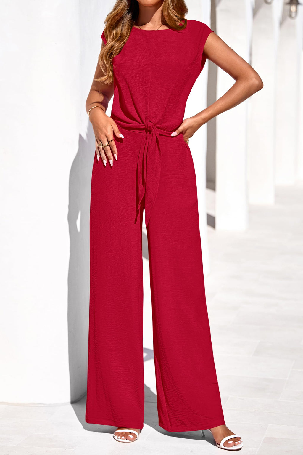 PRETTYGARDEN Women 2 Piece Lounge Sets Casual Summer Outfits Cap Sleeve Strappy Crop Tops Wide Leg Pant Tracksuit