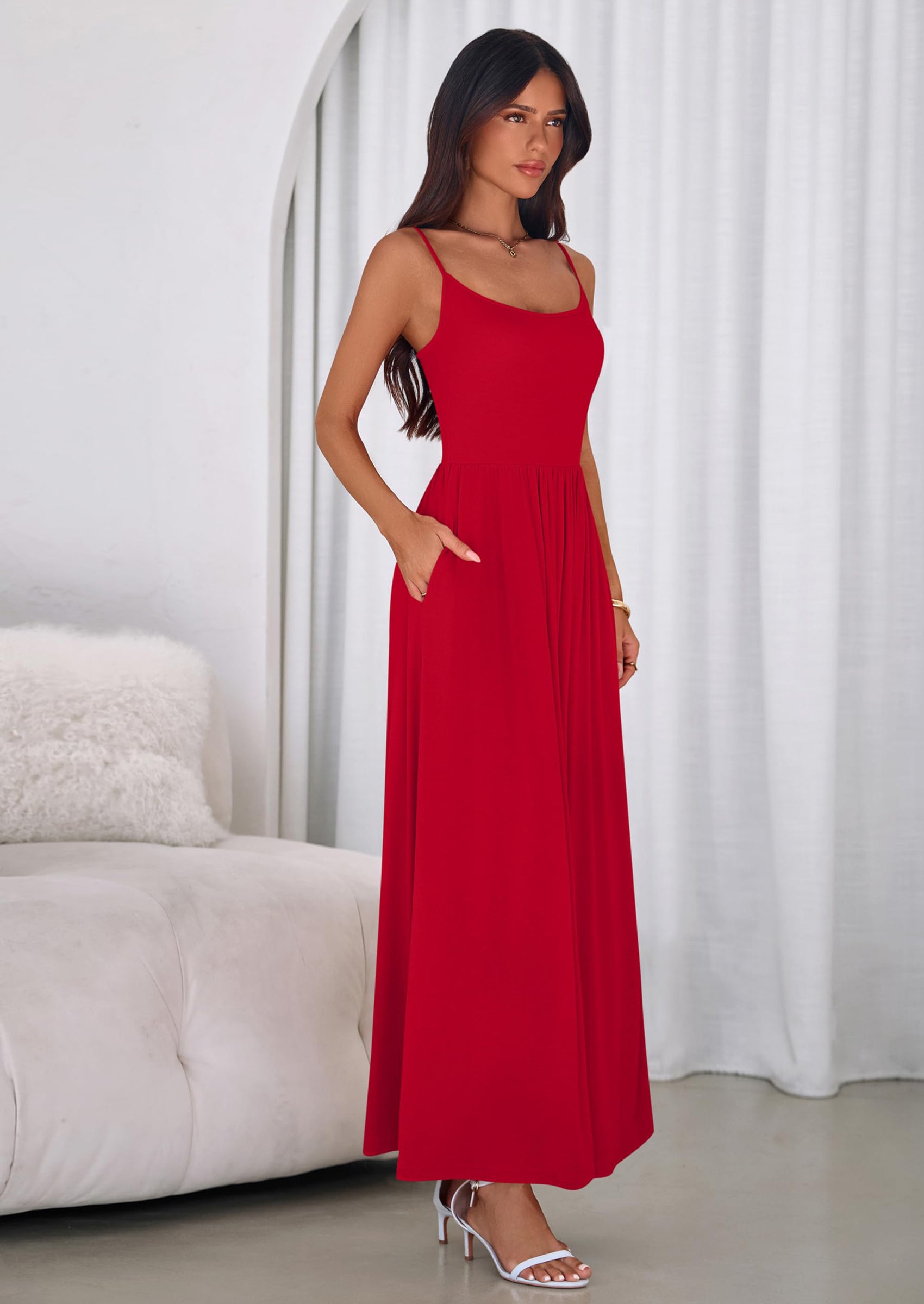PRETTYGARDEN Womens Spaghetti Strap Maxi Dresses Sleeveless Summer Dress Long Casual Knit Flowy Beach Sundresses with Pockets
