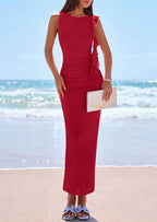 PRETTYGARDEN Women's Summer Maxi Dresses Sleeveless Ruffle Formal Wedding Guest Cocktail Mesh Bodycon Split Long Dress