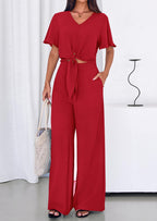 PRETTYGARDEN Women 2 Piece Summer Outfits Short Sleeve Strappy Top Wide Leg Pants Tracksuit Lounge Sets Beach Clothes