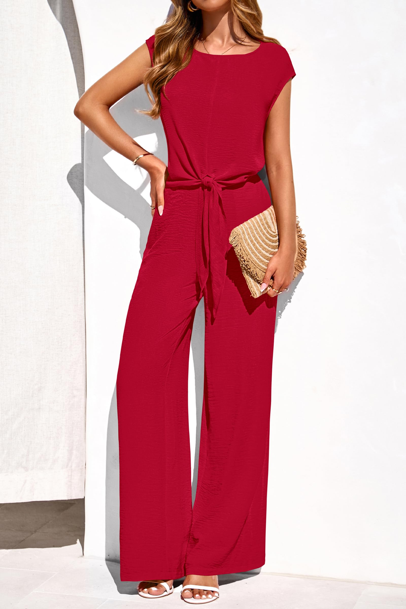 PRETTYGARDEN Women 2 Piece Lounge Sets Casual Summer Outfits Cap Sleeve Strappy Crop Tops Wide Leg Pant Tracksuit