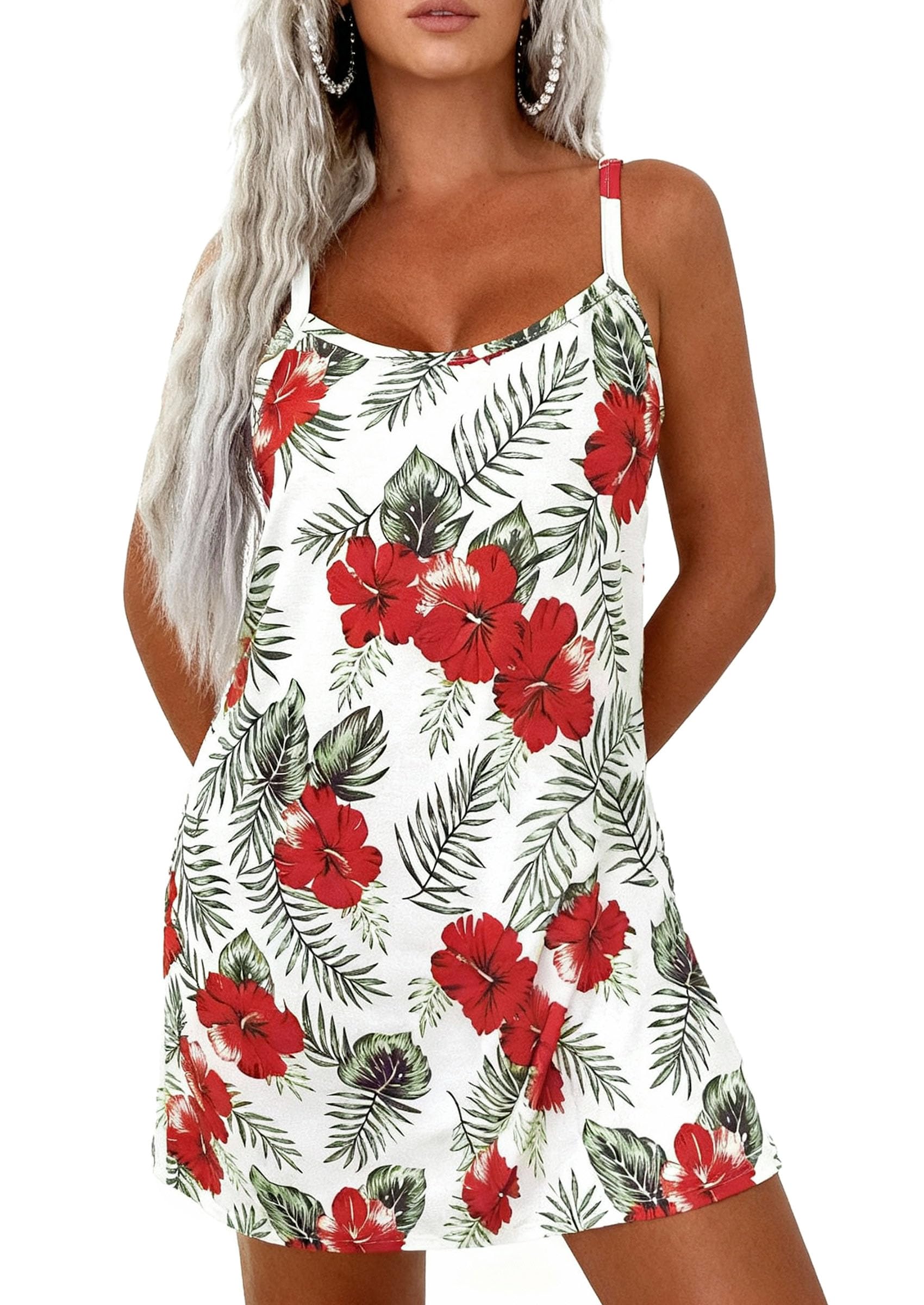 PRETTYGARDEN Women's Summer Dresses Casual Print Spaghetti Strap Sleeveless Sundress Beach Vacation Cover Ups