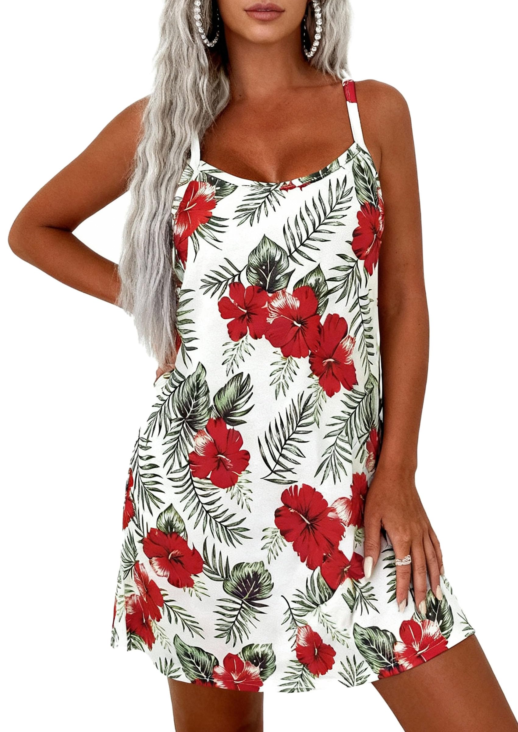 PRETTYGARDEN Women's Summer Dresses Casual Print Spaghetti Strap Sleeveless Sundress Beach Vacation Cover Ups