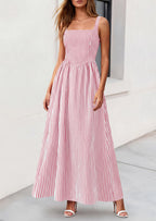 PRETTYGARDEN Women's Maxi Striped Dress Summer Sleeveless Square Neck Smocked A Line Long Flowy Spring Vacation Sundress