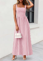 PRETTYGARDEN Women's Maxi Striped Dress Summer Sleeveless Square Neck Smocked A Line Long Flowy Spring Vacation Sundress