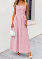 PRETTYGARDEN Women's Maxi Striped Dress Summer Sleeveless Square Neck Smocked A Line Long Flowy Spring Vacation Sundress