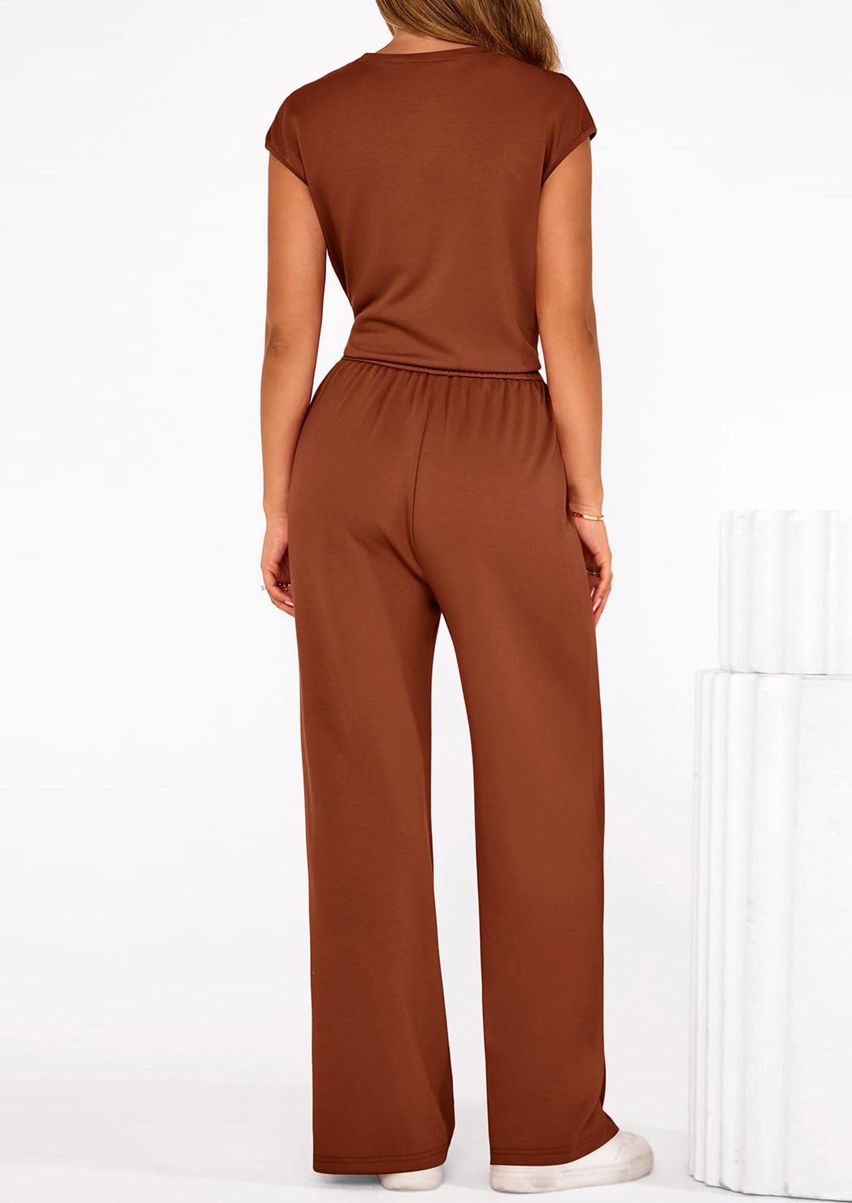 PRETTYGARDEN 2 Piece Matching Lounge Sets For Women Summer Short Sleeve Tie Front Crop Tops Casual Wide Leg Pants Tracksuit