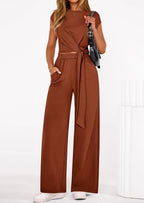 PRETTYGARDEN 2 Piece Matching Lounge Sets For Women Summer Short Sleeve Tie Front Crop Tops Casual Wide Leg Pants Tracksuit