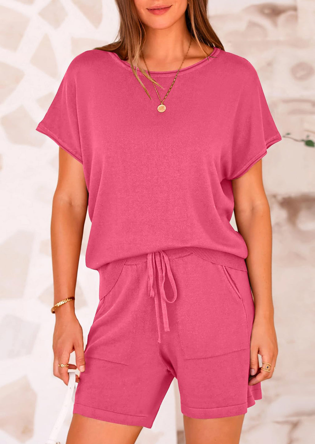 PRETTYGARDEN Two Piece Set for Women Summer Lounge Sets Shorts And Short Sleeve Tops Knitted Matching Travel Spring Outfits