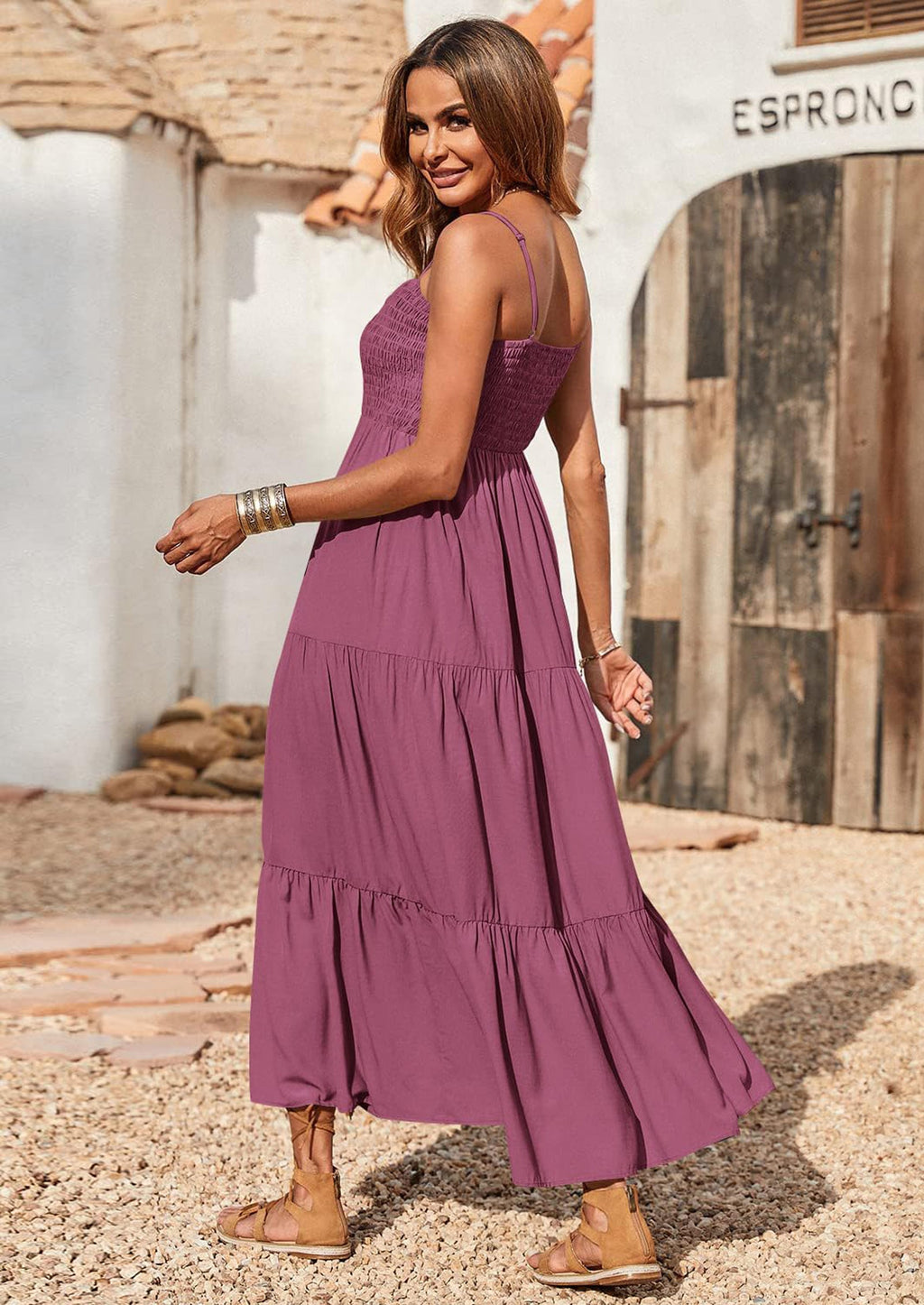 PRETTYGARDEN Women's Summer Maxi Dress Casual Boho Sleeveless Spaghetti Strap Smocked Tiered Long Beach Sundresses