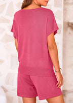 PRETTYGARDEN Two Piece Set for Women Summer Lounge Sets Shorts And Short Sleeve Tops Knitted Matching Travel Spring Outfits
