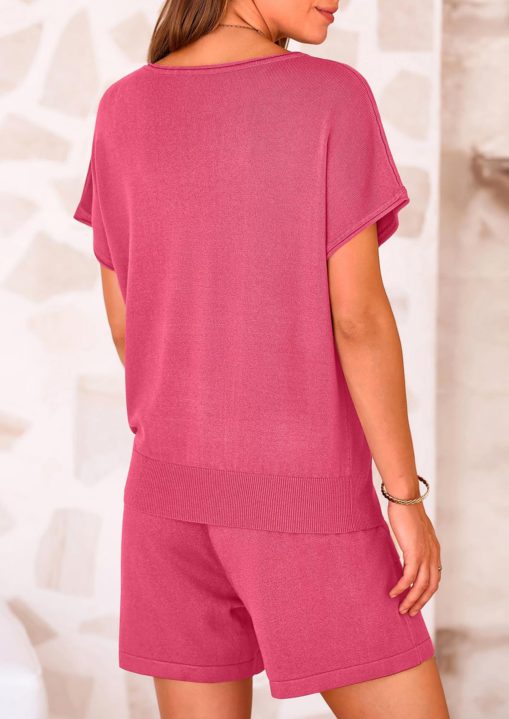 PRETTYGARDEN Two Piece Set for Women Summer Lounge Sets Shorts And Short Sleeve Tops Knitted Matching Travel Spring Outfits