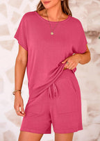 PRETTYGARDEN Two Piece Set for Women Summer Lounge Sets Shorts And Short Sleeve Tops Knitted Matching Travel Spring Outfits