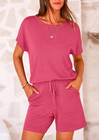 PRETTYGARDEN Two Piece Set for Women Summer Lounge Sets Shorts And Short Sleeve Tops Knitted Matching Travel Spring Outfits