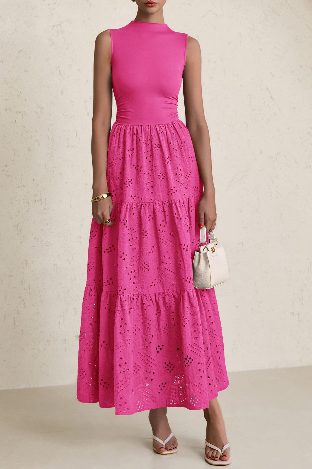 PRETTYGARDEN Dresses for Women Casual Eyelet Sleeveless Wedding Guest Maxi Dress Tank Top Sundress with Pockets