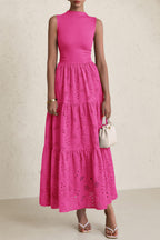 PRETTYGARDEN Dresses for Women Casual Eyelet Sleeveless Wedding Guest Maxi Dress Tank Top Sundress with Pockets