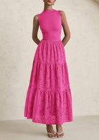 PRETTYGARDEN Dresses for Women Casual Eyelet Sleeveless Wedding Guest Maxi Dress Tank Top Sundress with Pockets