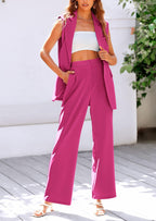 PRETTYGARDEN Women's 2 Piece Outfits Sleeveless Suit Vest and Wide Leg Pants Business Casual Blazer Sets