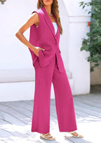 PRETTYGARDEN Women's 2 Piece Outfits Sleeveless Suit Vest and Wide Leg Pants Business Casual Blazer Sets