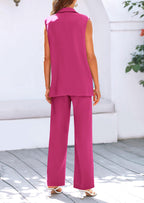PRETTYGARDEN Women's 2 Piece Outfits Sleeveless Suit Vest and Wide Leg Pants Business Casual Blazer Sets