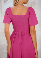 PRETTYGARDEN Summer Dress for Women Casual Short Sleeve Bow Tie V Neck Ruffle Midi Flowy Dresses